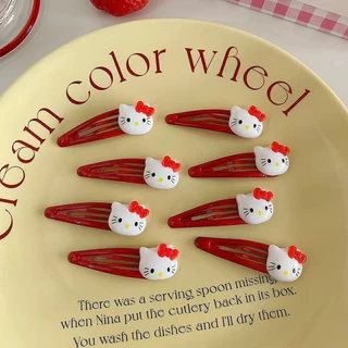 กิ๊บติดผมสีแดง กิ๊บติดผมรูปโบว์การ์ตูนเฮลโลคิตตี้ เครื่องประดับผมน่ารักสำหรับนักเรียนหญิง