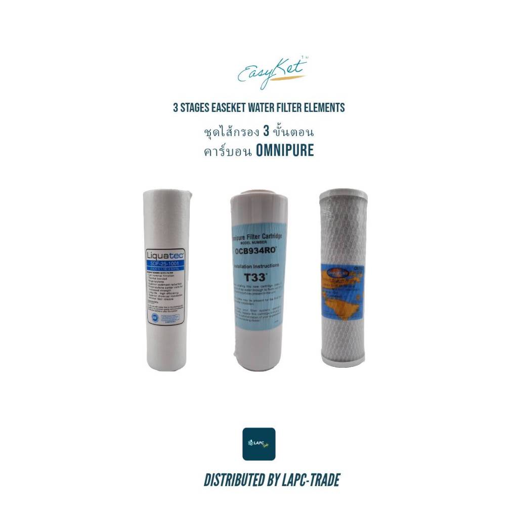 EasyKet ™ 3-Stage FIlter Elements Set 3 ชุดไส้กรองน้ำ 3 ขั้นตอน แบบมี Omnipure GAC OCB934RO T33 และ 