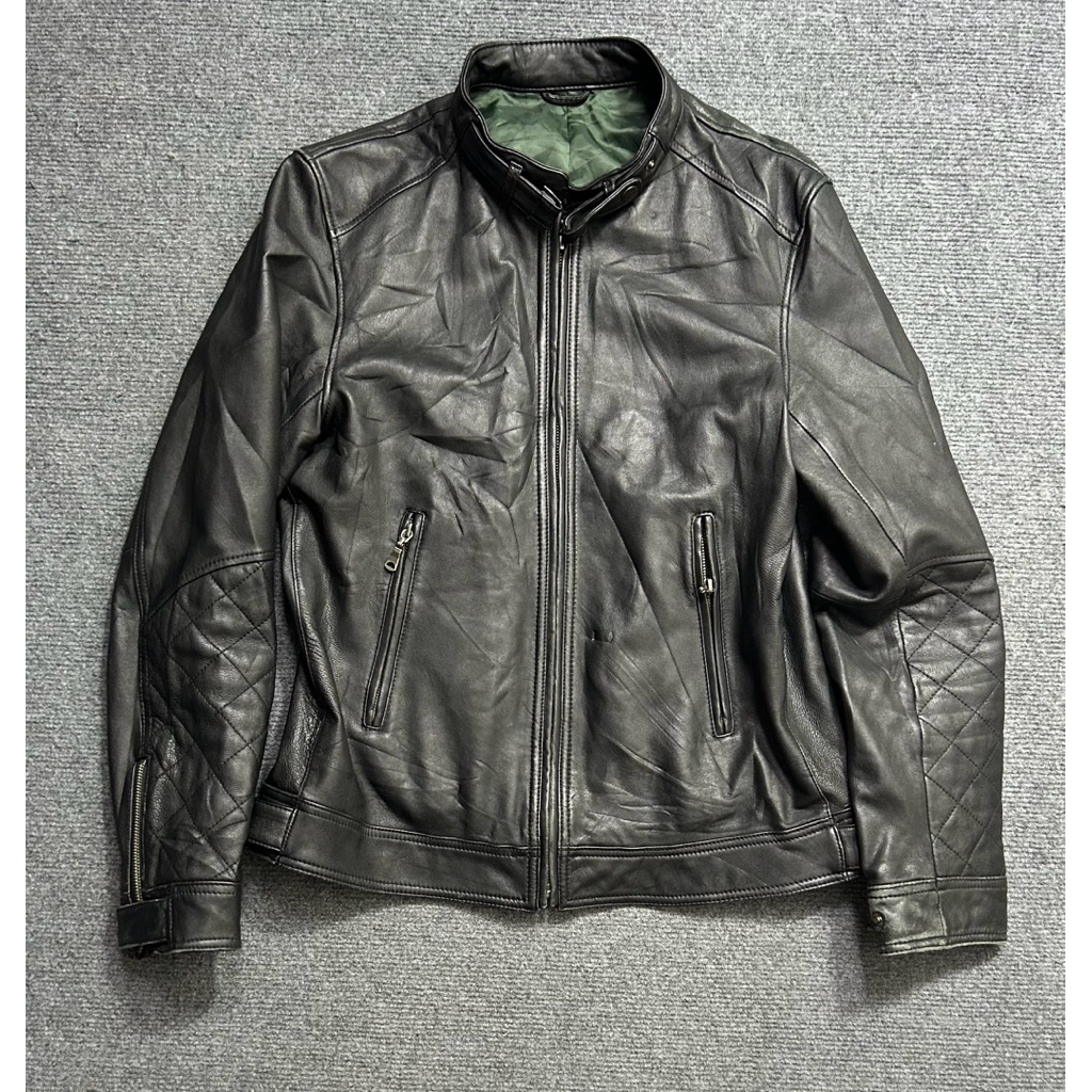 black genuine leather biker jacket