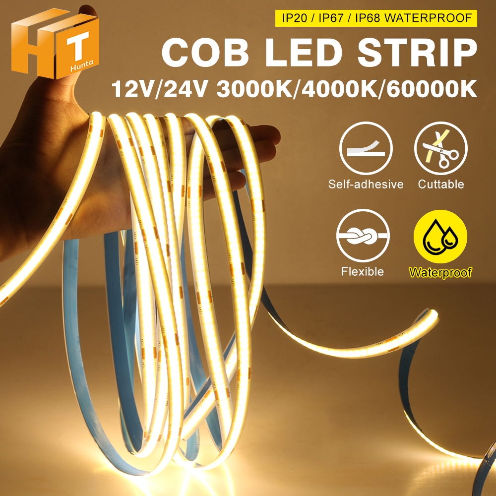 ไฟแถบกันน้ำ IP68 กันน้ำ 10 ม./5 ม COB strip light waterproof 12V/24V แถบไฟยืดหยุ่น IP20/IP67/IP68 กันน้ำ 3000K/4000K/600