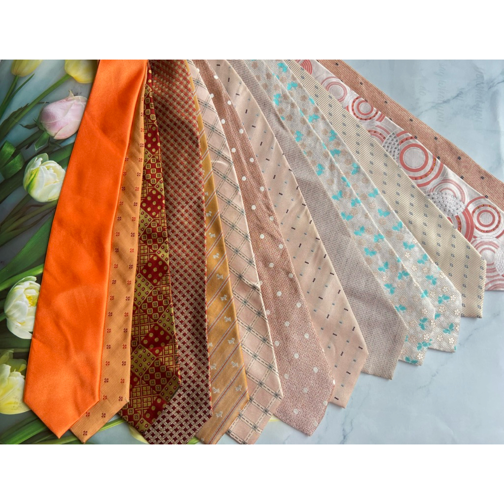 (set9🧡)เนคไททำงานสีส้มสีพีช แบบผูก เนคไทนำเข้าญี่ปุ่นคัดเกรด