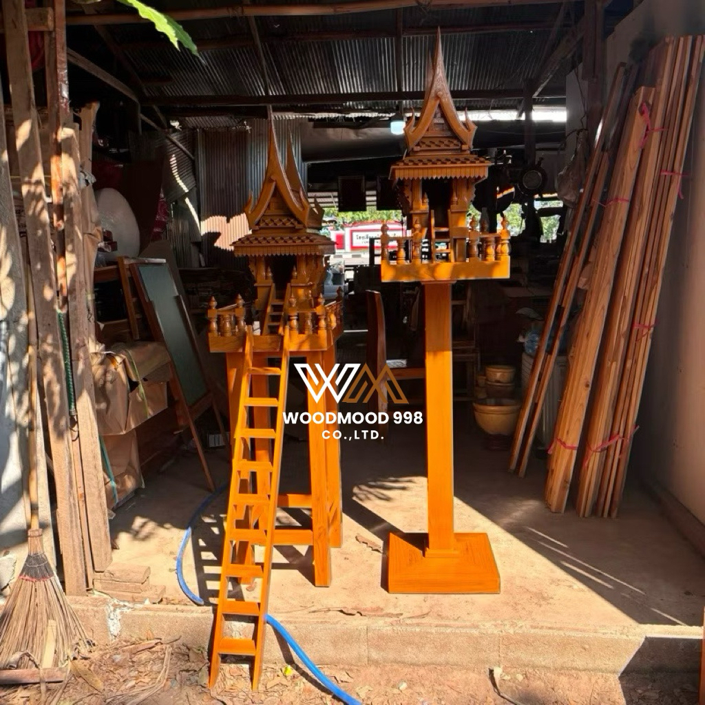 ศาลตายาย ศาลเจ้าที่ ศาลไม้สักทอง ศาลพระภูมิไม้สัก ลงสีเคลือบเงาเรียบร้อยพร้อมใช้งาน วางกลางแจ้งได้เลย