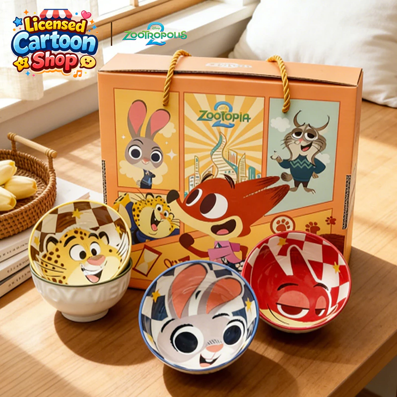 【ของแท้】ซูโตรเปีย Zootopia ชุดชามเซรามิก 4 ใบ 🦊🐰 จูดี้ นิค พร้อมกล่องของขวัญ กล่องสวย ใช้เองหรือสะสม