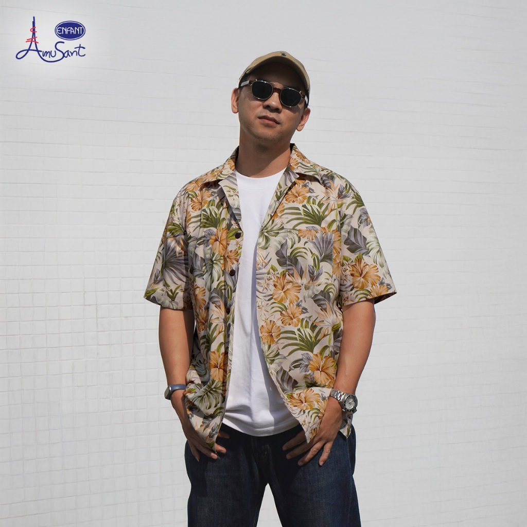 Amusant เสื้อฮาวายแฟมิลี่ พ่อ-แม่-ลูก (ชบาครีม) EK9J25&EH2N70