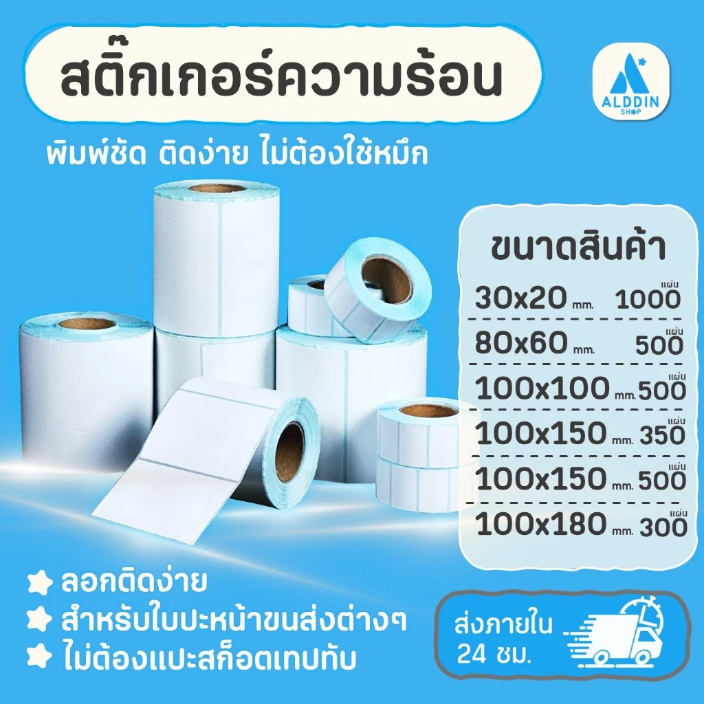 (ขนาดสุดคุ้ม ประหยัด) สติกเกอร์ความร้อน กระดาษสติกเกอร์สำหรับพิมพ์ใบปะหน้าพัสดุ/พิมพ์บาร์โค้ดฉลากสินค้า และฉลากยา
