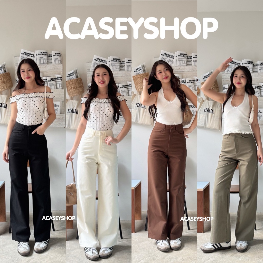 Acasey กางเกงขายาวผู้หญิง ขากระบอก ผ้าซอฟทวิน