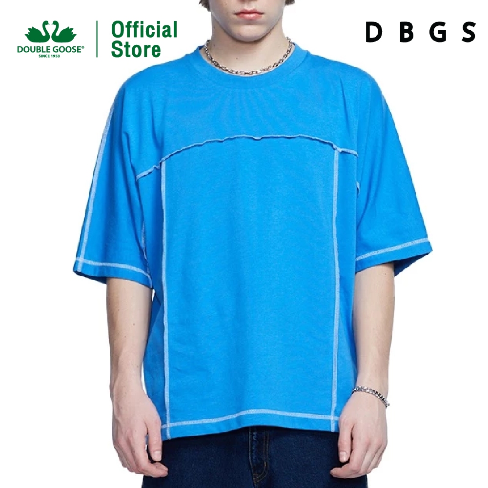 DBGS เสื้อยืดคอกลม ทรง Oversize ตัดต่อโชว์ตะเข็บ