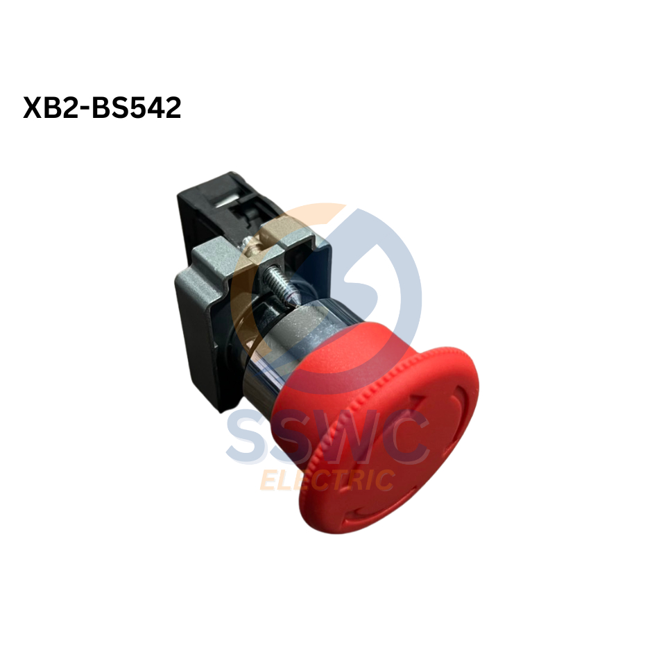 Emergency Stop รุ่น XB2-BS542 สวิตช์รุ่นนี้เป็นแบบ Turn-to-Release (กดล็อก-หมุนคลาย)