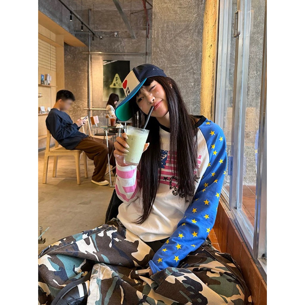 preorder✈️ Cgga🎀🩵💞🥨 เสื้อแขนยาวสีขาว แขน 2 สี สุดจะเท่เลยล่ะ สกรีนชื่อแบรนด์ Cgga เริ่ดๆ เท่ๆ❄️💯