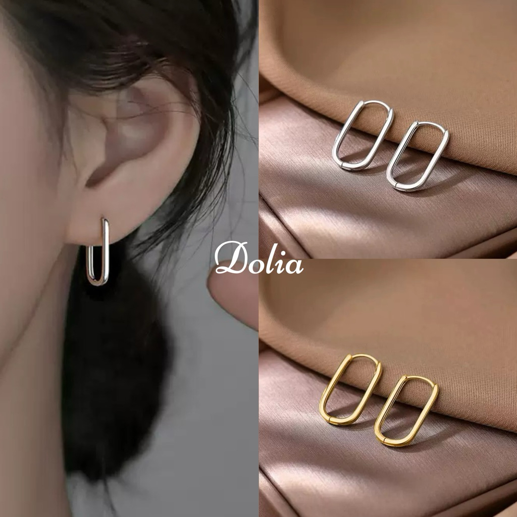 DOLIA [พร้อมส่งจากไทย] ต่างหูห่วงทรงยาว ต่างหูเงินแท้S925 ต่างหูทรงเหลี่ยม ต่างหูสายฝอ A32