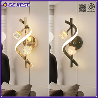 GEJIESE 3สี ไฟติดผนัง คริสตัลไฟติดผนัง LED ห้องนอน โคมไฟไฟหั…