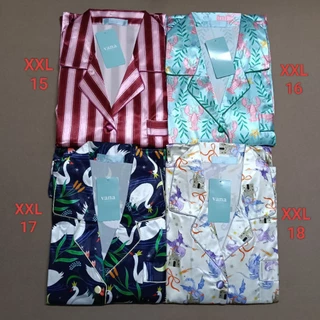 ชุดนอนผ้าซาตินแขนสั้น ขาสามส่วน ไซส์ XXL