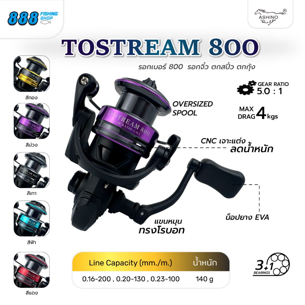 รอกสปินนิ่ง ASHINO TOSTREAM 800 (All New 2026) รอกขนาดเล็กสำหรับงาน UL 3+1BB