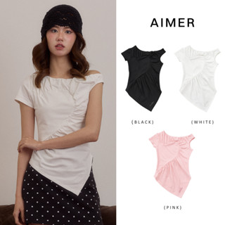 Nineties Design : Soft Heart ❤️ เสื้อยืดปาดไหล่ ชายเสื้อเฉีย…