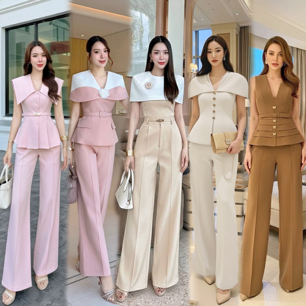 S-XXL ชุดเซท2ชิ้น เสื้อ+กางเกง สีเบจ/น้ำตาล/ครีม/ดำ/ชมพู/ฟ้า #ชุดเซ็ตกางเกง #LoverShop #lalabelle