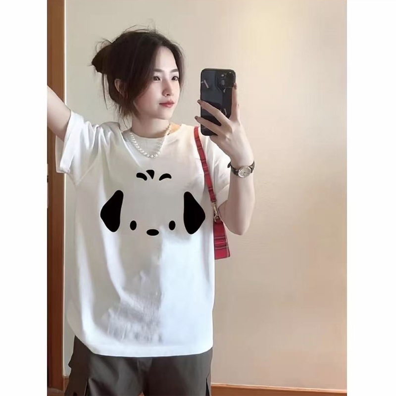 【จัดส่งภายใน 24 ชั่วโมงในกรุงเทพฯ】C301เสื้อยืดผ้าคอตตอน น้องหมาขาวดำการ์ตูน สไตล์เกาหลีมินิมอล แฟชั่นผู้หญิง ใส่สบาย