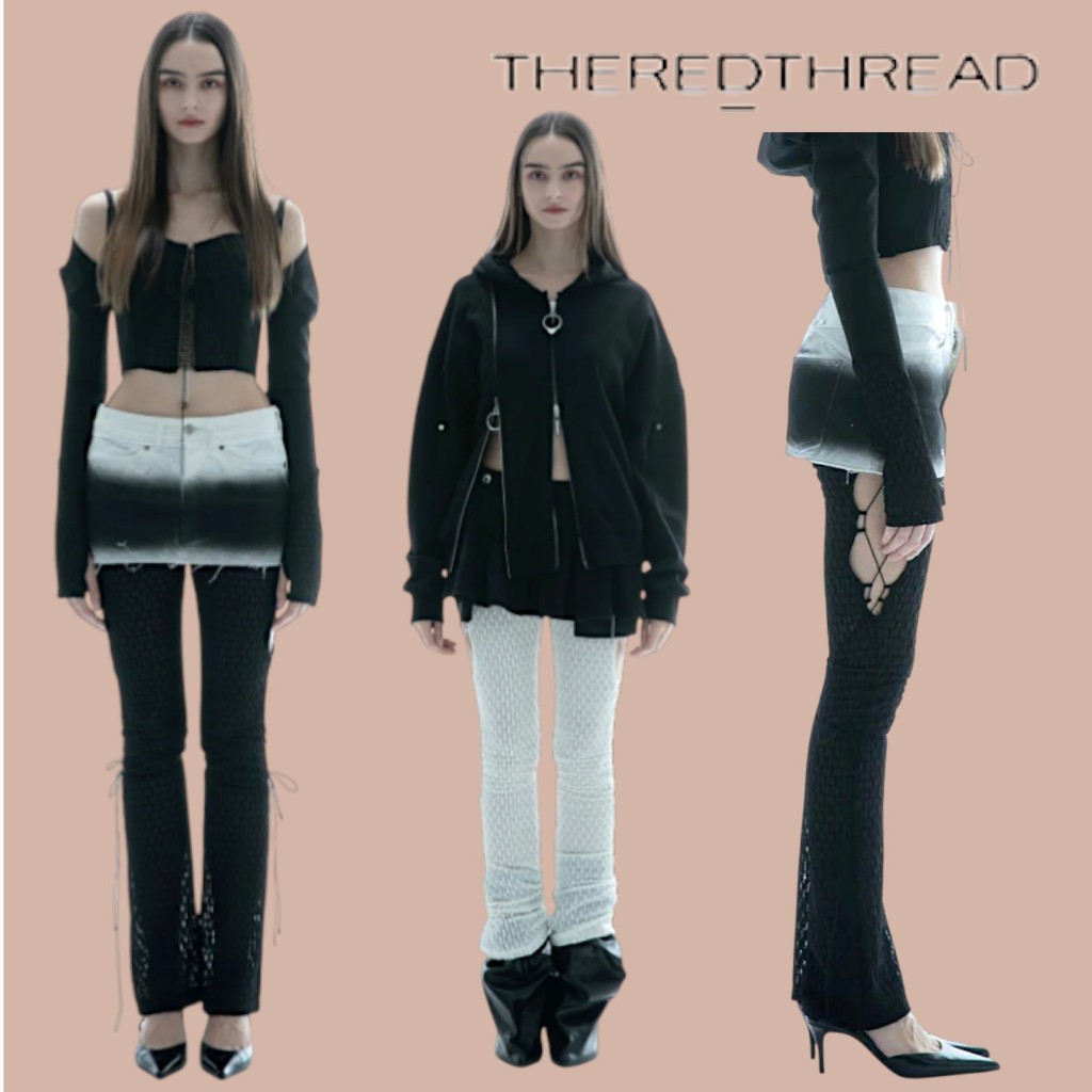 กางเกงผ้าถักแต่งเชือกด้านข้าง THEREDTHREAD