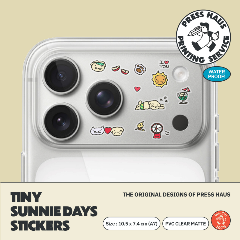 (พร้อมส่ง) Press Haus Tiny Sunnie Days Stickers PVC CLEAR MATTE Die-Cut100% ติดโทรศัพท์มือถือ หูฟัง 