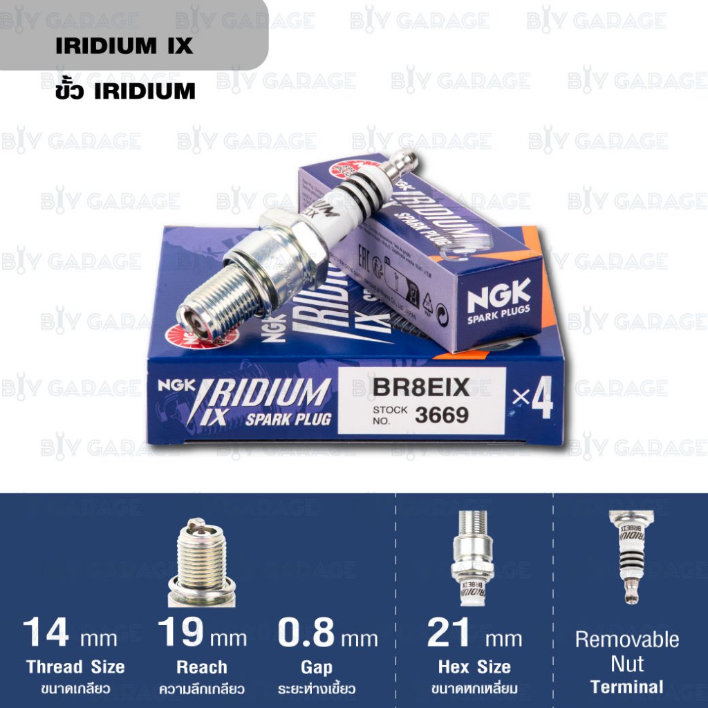 NGK หัวเทียนขั้ว Iridium BR8EIX 1 หัว ใช้สำหรับ BEAT, LS110, N, NS, LS125, NSR150,  FIGHTER GTO, AR1