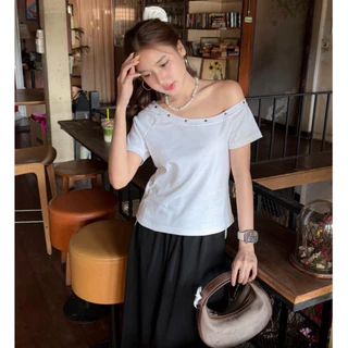 เสื้อปาดไหล่แขนสั้น ผ้ายืดนุ่ม Halo Top