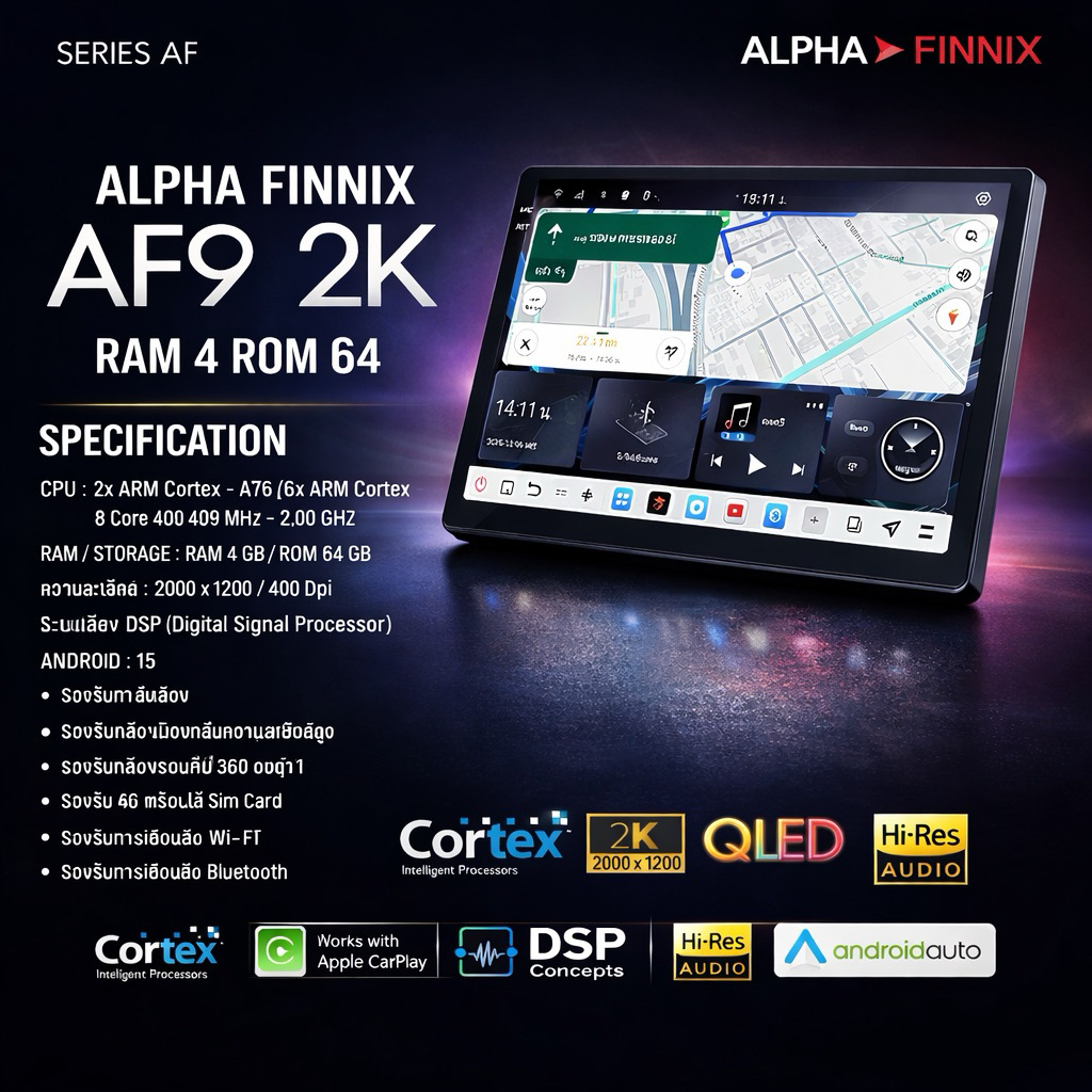 ALPHA FINNIX AF SERIES จอแอนดรอยขนาด 9-10 นิ้ว ชัดระดับ 2K