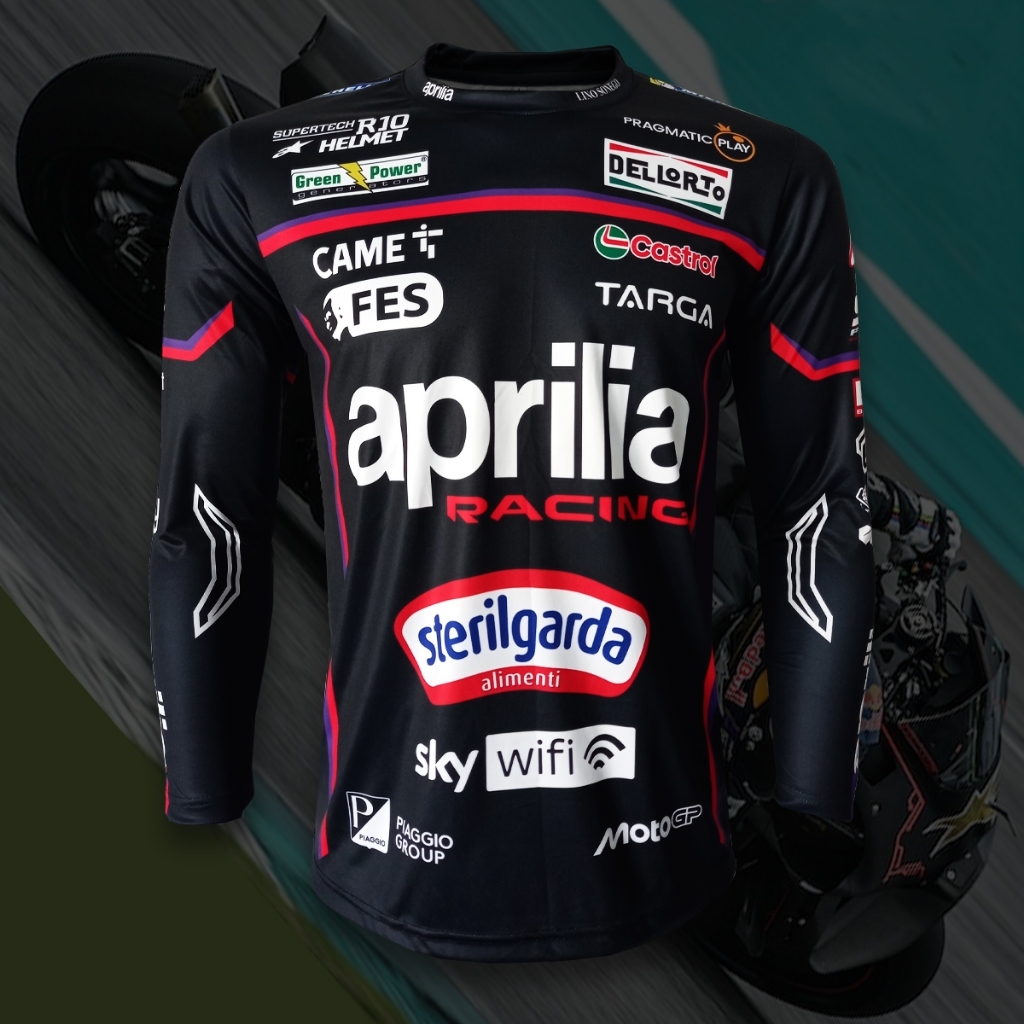 เสื้อ MotoGP เสื้อคอกลมแขนยาวทีม อพรีเลีย เรสซิ่ง 2025 #MG0185 รุ่น ฆอร์เก้ มาติน#1 แชมป์โลกปีล่าสุด ไซส์ S-5XL