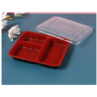 50ชุด/กล่องอาหารพลาสติกสไตล์กล่องเบนโตะแดง กล่องข้าว2ช่อง/3ช…