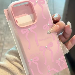 เคสไอโฟน15 สำหรับ IPhone 11 17 15 16 13 12 14 Pro Max 8 7 16 15 14 12 Plus XR X XS เคส TPU Bowkbot น่ารักโรแมนติกสีชมพู