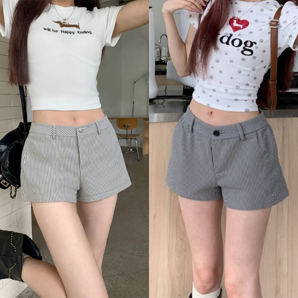 กางเกงขาสั่น กางเกงลายทาง สวยแก๋ ใส่กับอะไรก็เริ่ด ต้องมีติดตู้ มินิมอล #010356