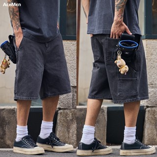 AceMenกางเกงขาสั้นผู้ชาย ยีนส์ขาสั้น เอวสูงสบาย สไตล์เกาหลี …