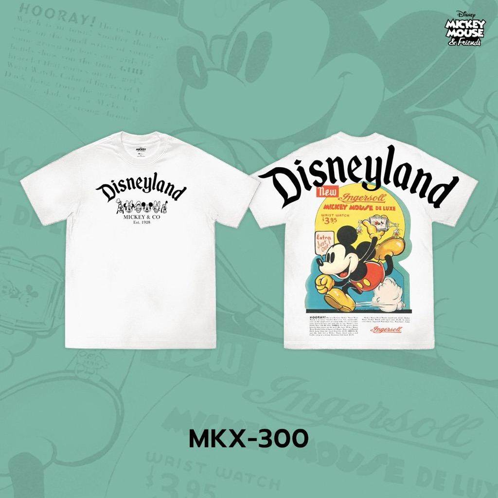 เสื้อยืดการ์ตูน "Mickey Mouse Disneyland" ลิขสิทธ์แท้ DISNEY(MKX-300)/ผ้าสีขาว