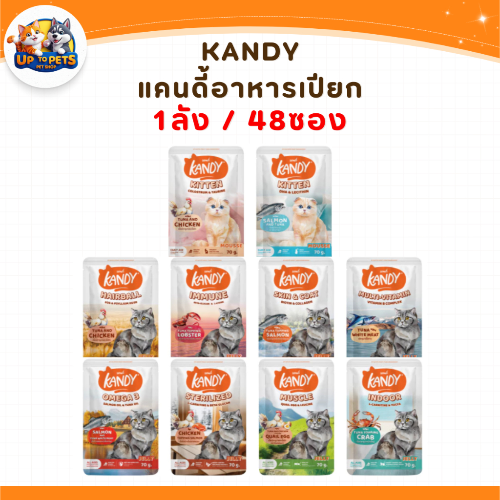 [ยกลัง 48 ซอง] Kandy แคนดี้ เพาซ์แมว อาหารเปียกแมว 70กรัม ไม่ใส่เกลือ ผลิตจากปลาเนื้อขาว