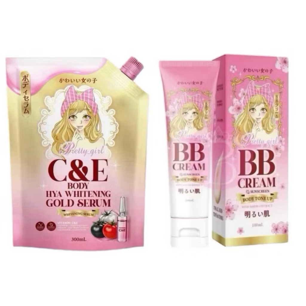 C&Eเซรั่มกลูต้าไฮยา พริตตี้เกิล์ล ไวท์เทนนิ่ง บอดี้ เซรั่ม & บีบีครีม พริตตี้เกิร์ล Pretty Girl BB Cream ขนาด300g./100g