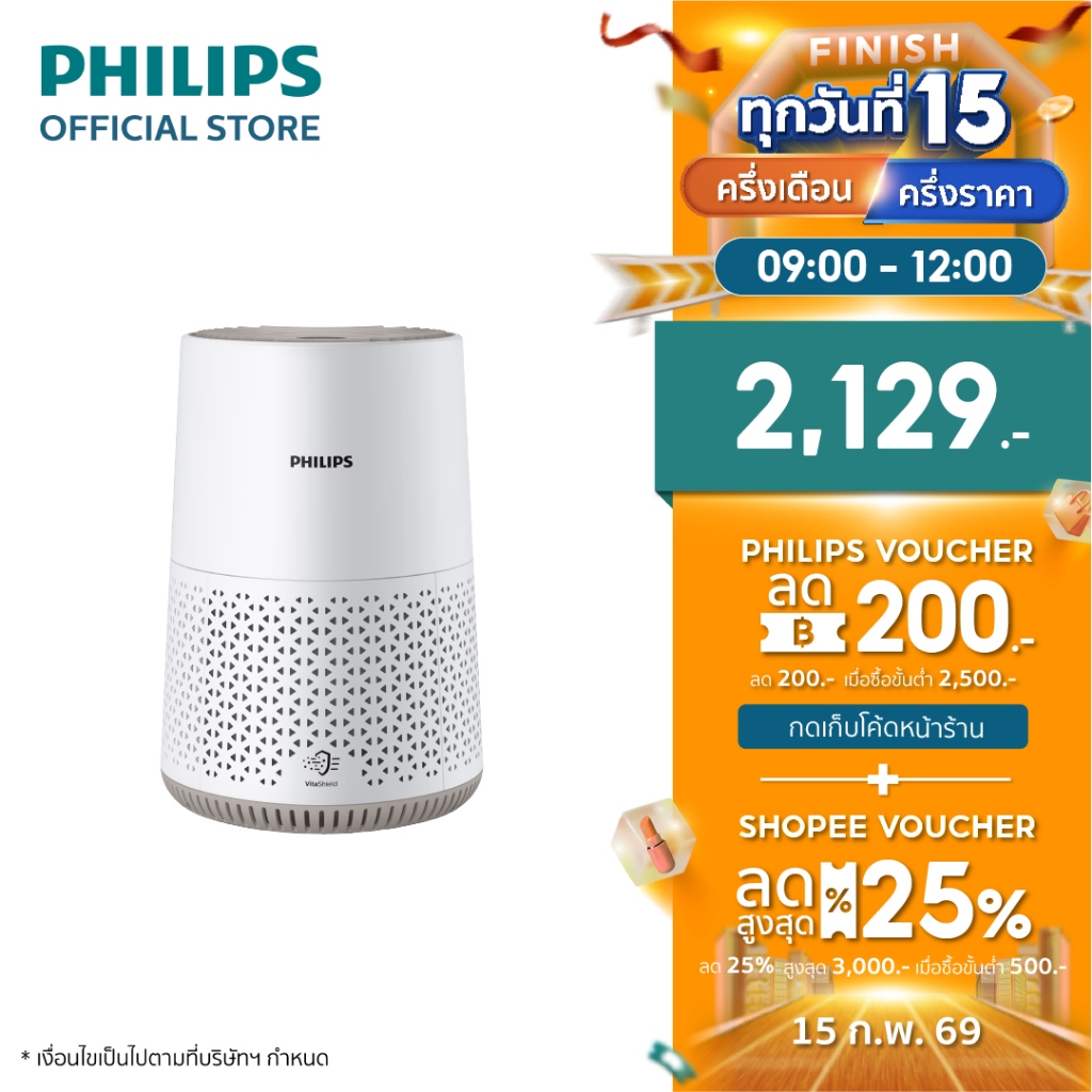 Philips AC0650/10 เครื่องฟอก อากาศ Air Purifier สำหรับห้องไม่เกิน 44 ตรม. CADR 170 ลบ.ม./ชม รับประกัน 2 ปี