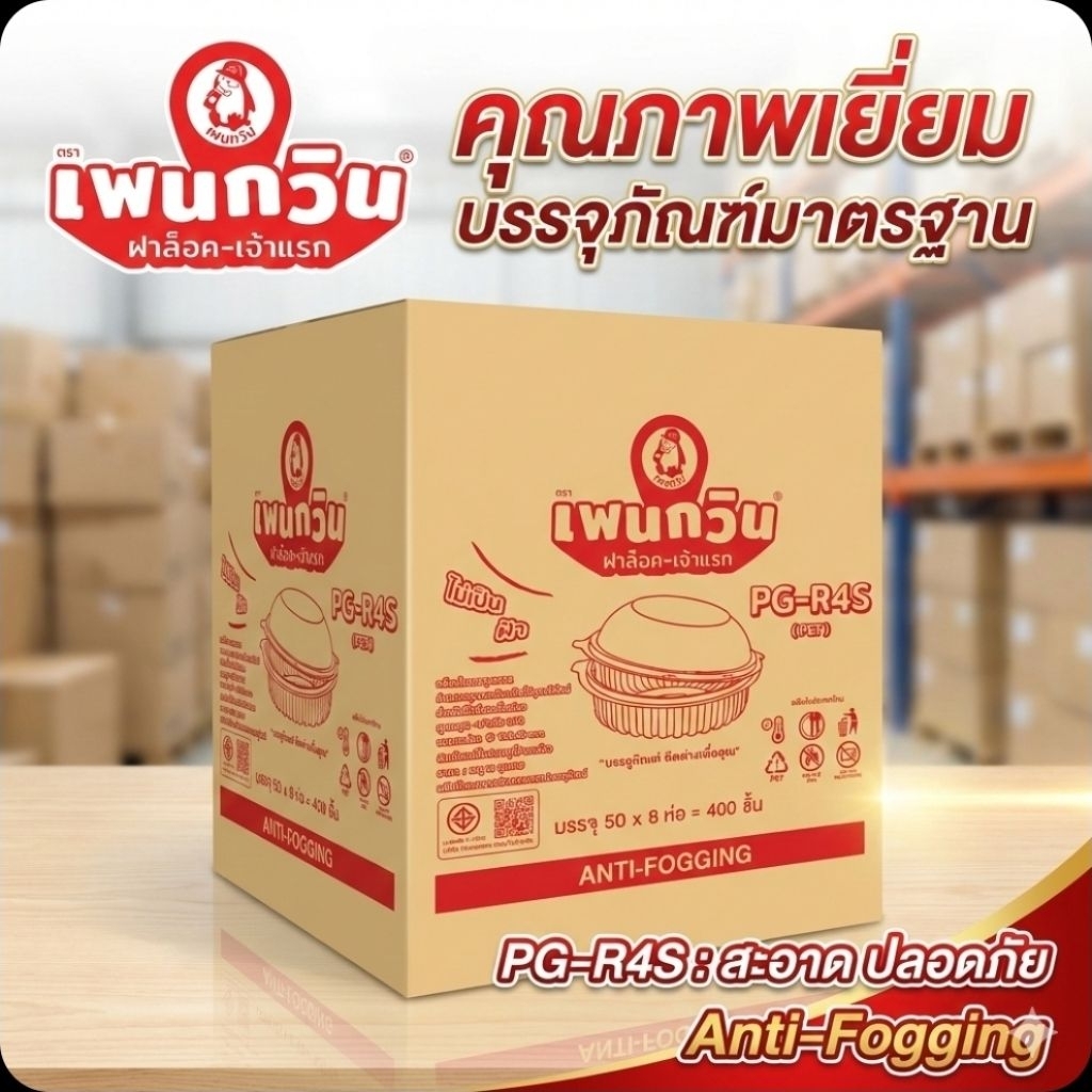📦PG-R4S กล่องพลาสติกใส ฝาล็อค PET จำนวน 50 ชิ้น.×8 แพค./400 ชิ้น.(ยกลัง).📦