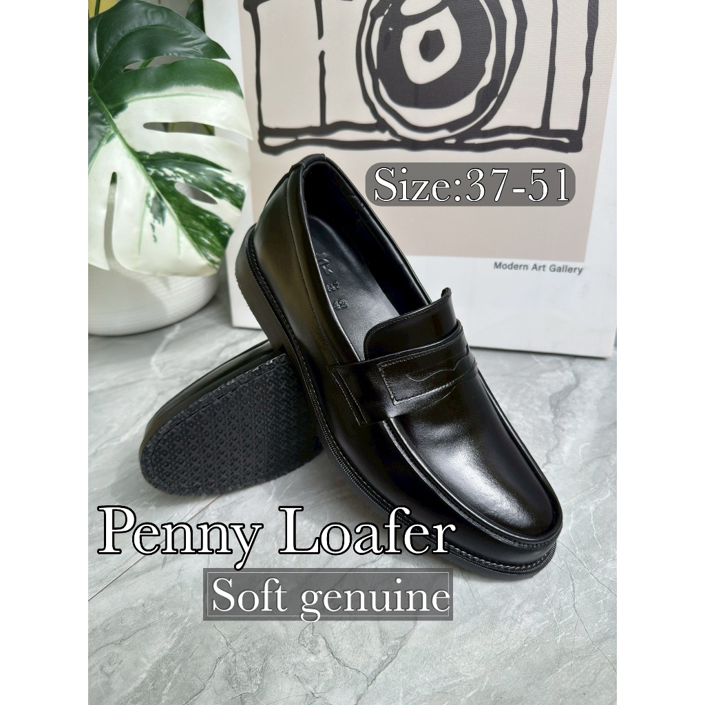 New PVK Black Leather Penny Loafer หนังวัวแท้ 100% สีดำ นุ่มใส่สบาย หน้าเท้ากว้างใส่ได้ มีไซส์ใหญ่ เปลี่ยนไซส์ได้