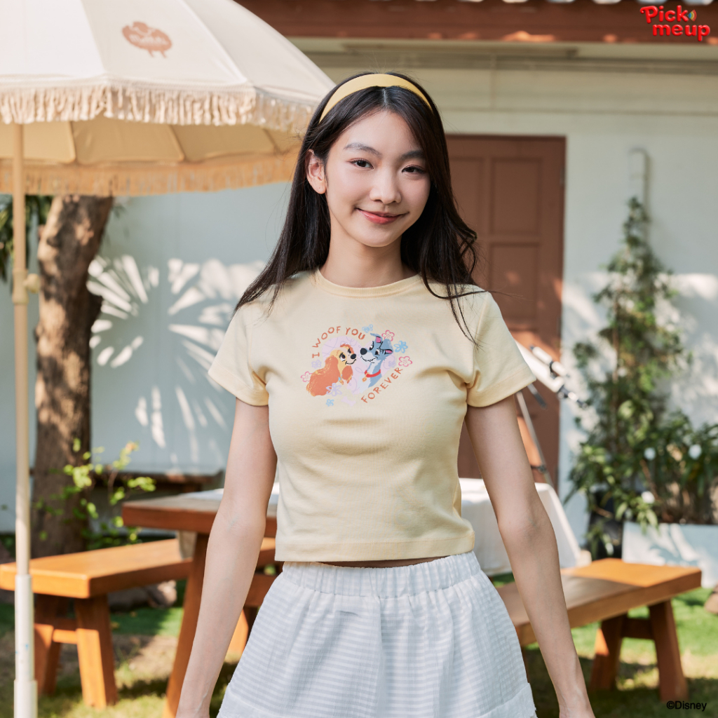 PickMeUp เสื้อทรง Baby Tee พิมพ์ลาย I WOOF YOU ลิขสิทธิ์ Disney