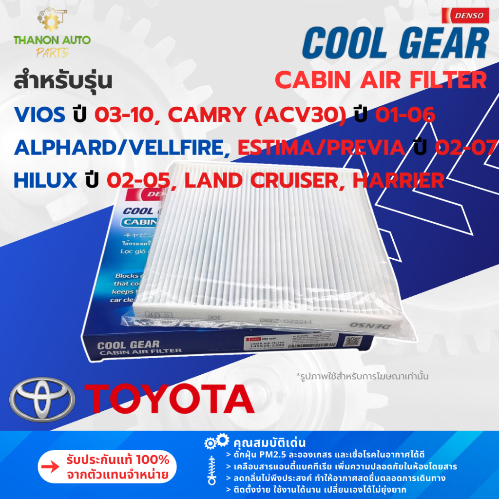 DENSO ไส้กรองแอร์ 145520-2390 Toyota Camry Vios Alphard Vellfire Harrier ช่วงปี 2000 แท้100%