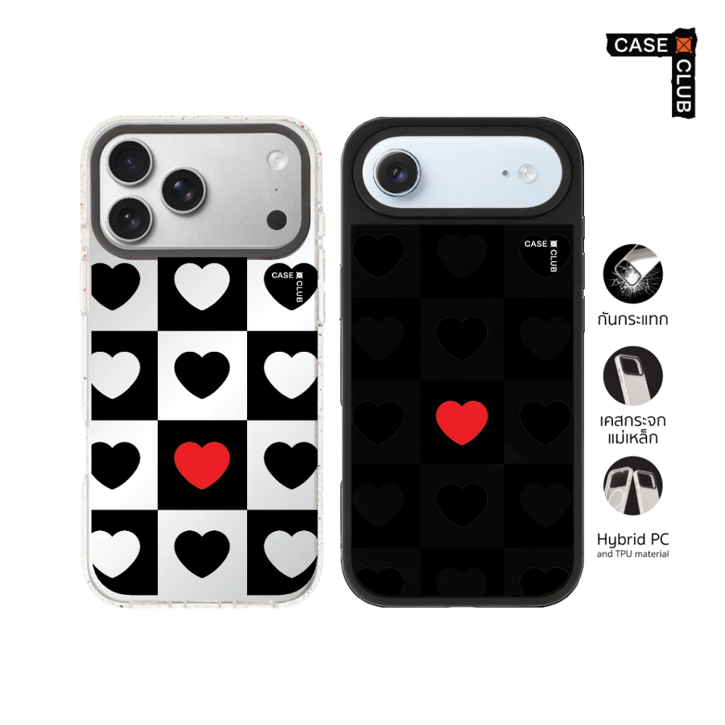 CaseClub เคสไอโฟน เคสกระจก ลาย Heart Parade สำหรับ i17 Pro Max/i17 Pro/i Air/i17