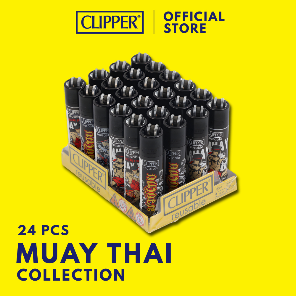ไฟแช็ค คลิปเปอร์ Clipper Lighters Muay Thai Collection (แพ็ก 24 ชิ้น) ไฟแช็คเติมแก๊สได้ จุดไฟให้แสงสว่างแบบพกพาสะดวก