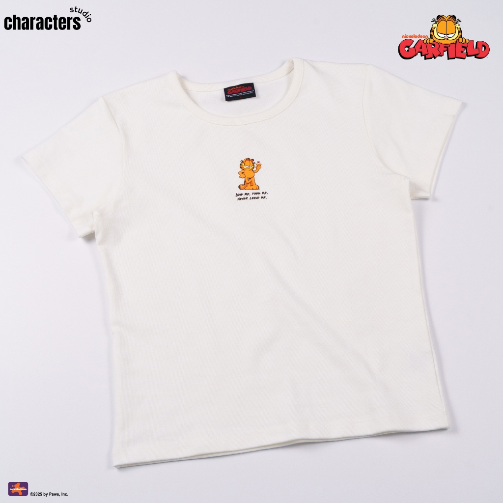 [NEW] Garfield เสื้อผู้หญิงทรงBaby Tee  ลาย Love Me Feed Me ผ้าหลิบ สินค้าลิขสิทธิ์แท้ Characters St