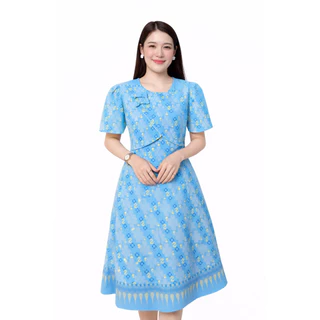 ชุด2in1 มีซิปหลังและสม็อคหลัง แต่งโบว์ 2 อันที่ช่วงบน เดรส Dress เสื้อผ้าผู้หญิง ชุดทำงานผู้หญิง