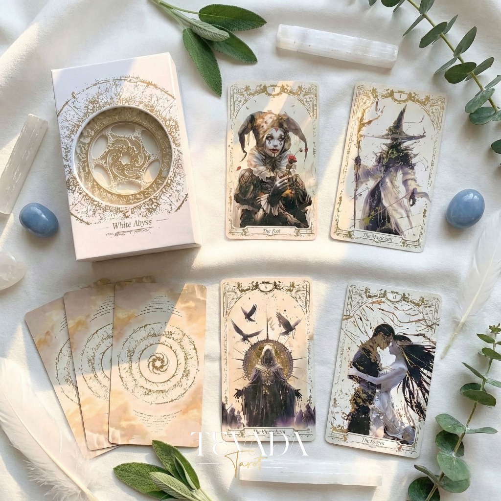 ไพ่ยิปซี ไพ่ทาโรต์ ไพ่ทาโร่ White Abyss Tarot Deck รุ่นใหม่ขอบฟอยล์ทอง ธีมโกธิค สายดาร์ก ขอบทอง ของแ