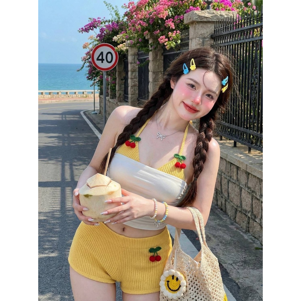 𝐍𝐢𝐜𝐞𝐛𝐥𝐮𝐬.𝐬𝐡𝐨𝐩🫐 งานเซ็ท2ชิ้น มีเชอร์รี่ห้อยน่ารัก🍒 ไม่ใช่ไหมพรม