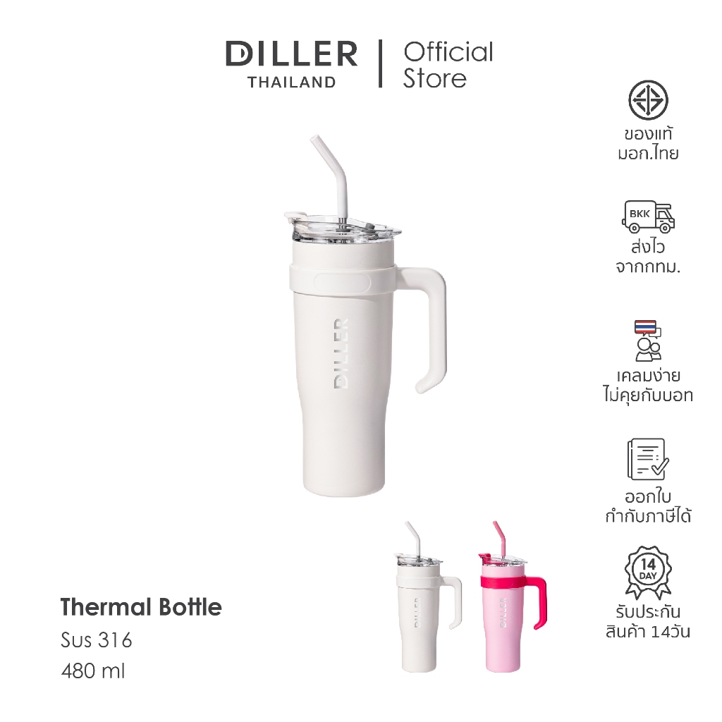 [ส่งจากไทย] Diller Thermo Tumbler 1200ml MLH9122 แก้วเก็บความเย็น/ร้อน สแตนเลส 2 ชั้นพร้อมฉนวนสูญญากาศเก็บเย็น 24 ชม ราคา ถูกที่สุด ดีลบีเคเค รูปภาพหลัก