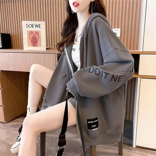 เสื้อแขนยาวฮู้ด เสื้อคลุม Oversize (อก 50-64 นิ้ว) พิมลาย ซิปหน้า มีกระเป๋า สีพื้น ผ้าคอตตอล B14