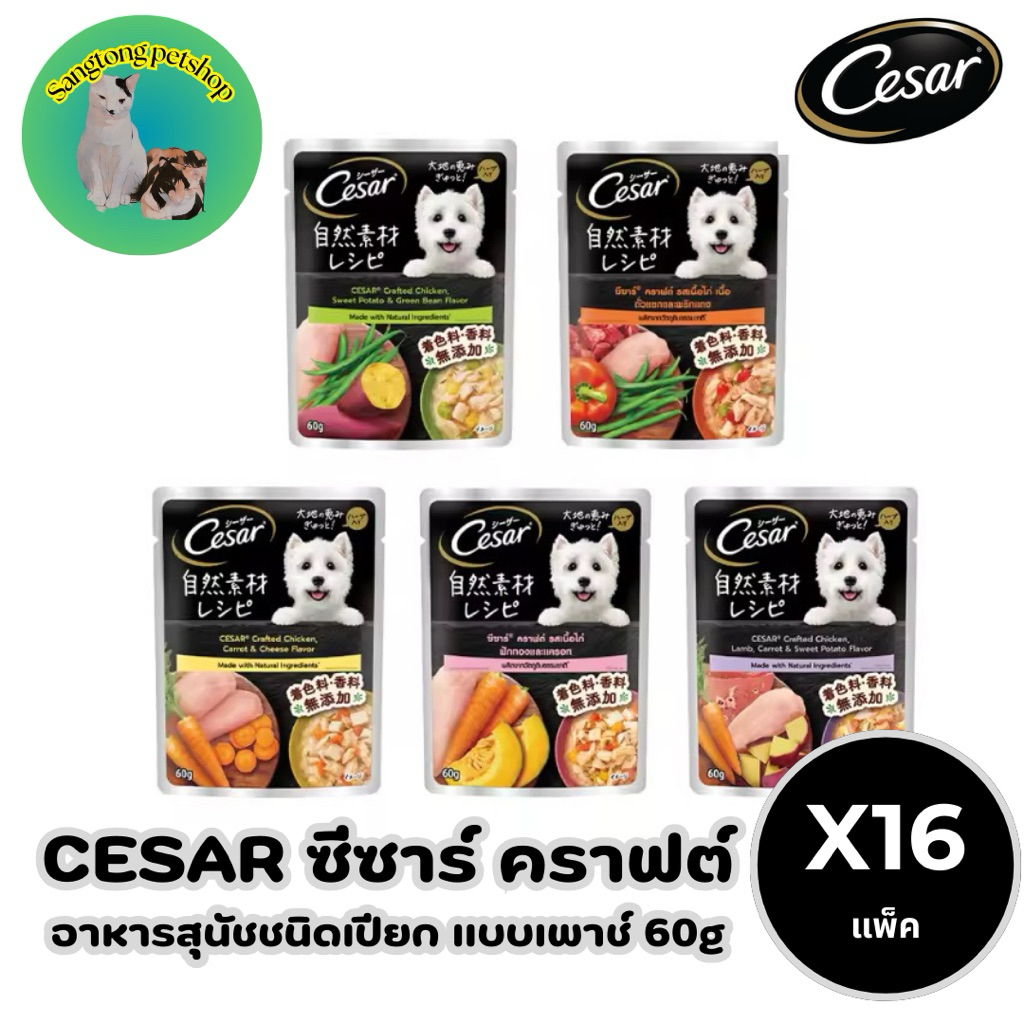 CESAR อาหารเปียกสุนัข วัตถุดิบจากธรรมชาติ - ซองละ 60 กรัม (เลือกรสชาติได้) (แพ็ก 16 ซอง)