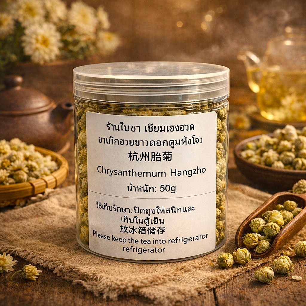 ชาเก๊กฮวยขาวหังโจวดอกตูมไม่ขม ไม่เปรี้ยว ไม่ฝาด Chrysanthemum Hangzhou 杭州胎菊 50g.