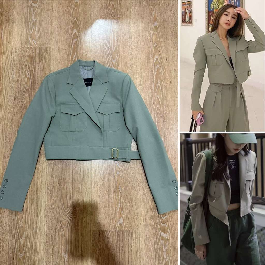 (ใช้โค้ดลดได้) virginx irvin blazer สี sage green