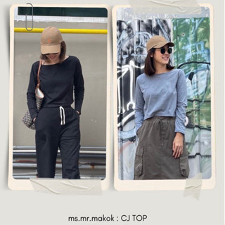 ms.makok CJ TOP : เสื้อครอปผ้ายืดแฟชั่นผู้หญิงแขนยาว สไตล์มิ…